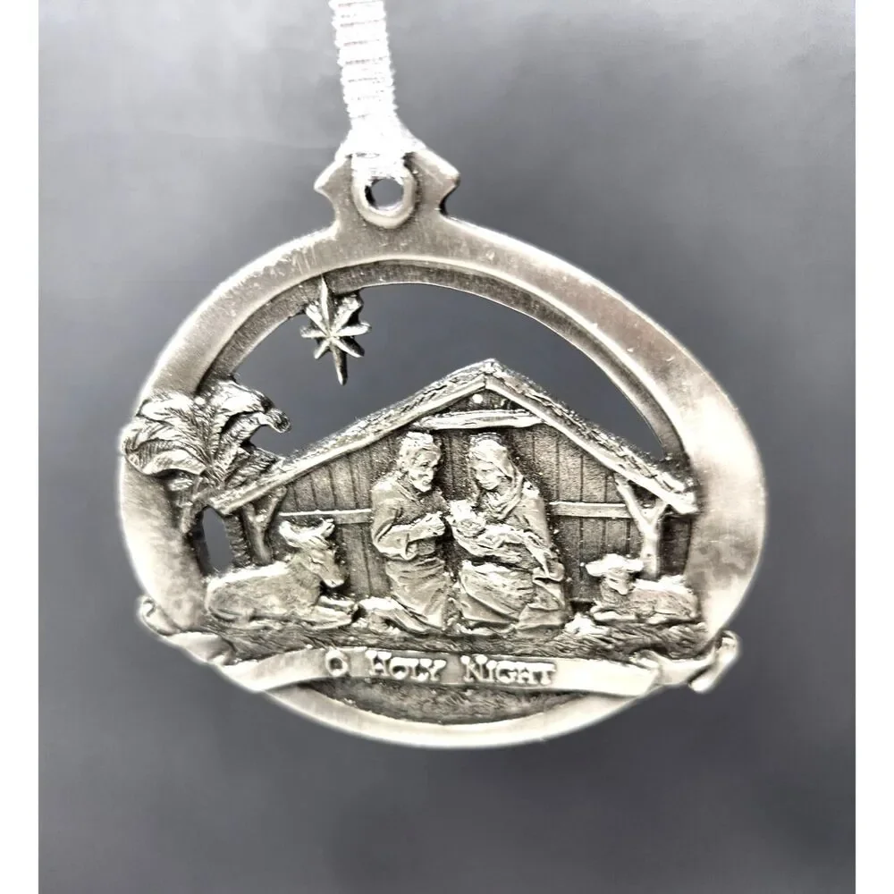 Vintage 1986 Pewter Nativity “O Holy Night” Ornament Christmas USA Classic
